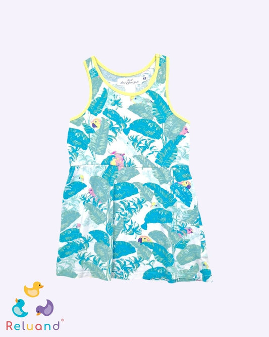 Vestido en color crema con estilo hojas, marca H&M, talla 2T.