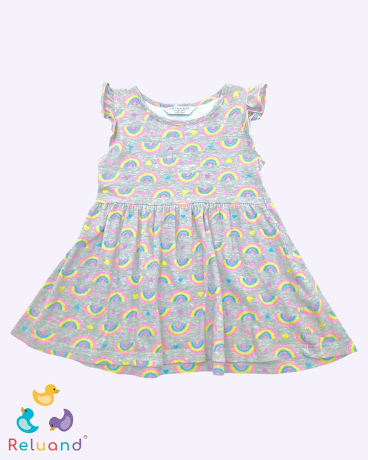 Vestido en color gris con arcoíris en colores, marca Primark, talla 2T.