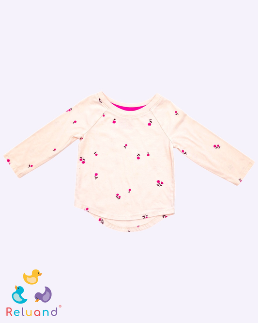 Blusa color rosa pastel con flores rosadas, Marca Cat & Jack, Talla 12 meses.