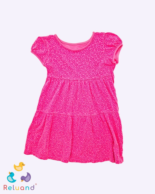 Vestido en color rosa con flores, marca Baby Fresh, talla 4T.