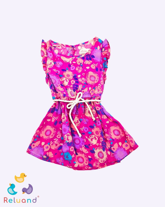 Vestido en color rosa con estilo floral, marca Offcorss, talla 2T.