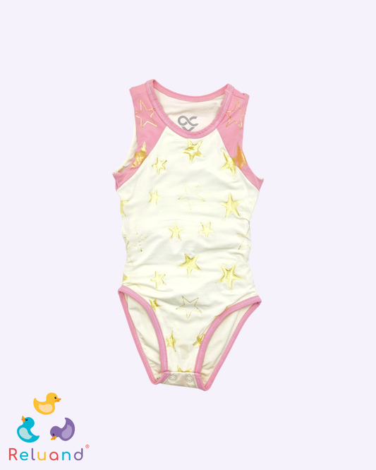 Vestido de baño enterizo con escote en la espalda en color crema, marca Offcorss y talla 24 meses.