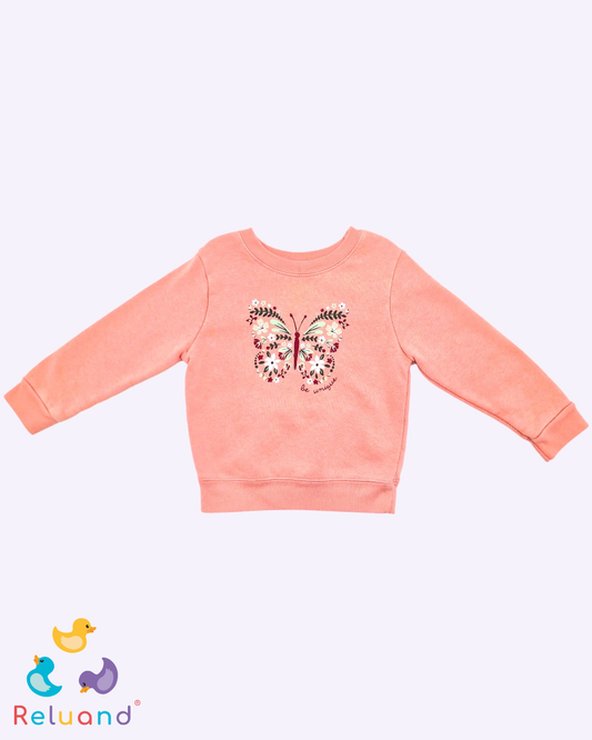 Saco en algodón color salmón pastel con mariposa de flores, Marca Garanimals, Talla 18 meses.