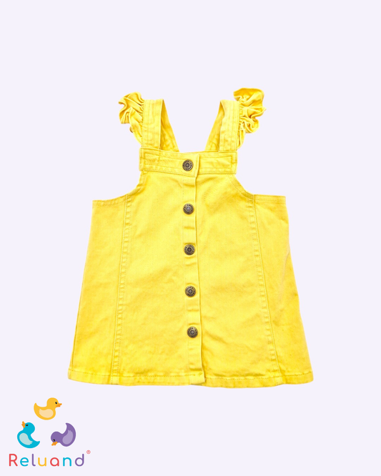 Overol en falda color amarillo quemado, talla 18 meses.