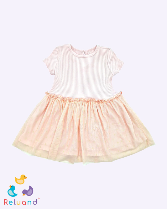 Vestido color nude con tutu integrado, Marca Baby Fresh, Talla 12 a 18 meses.
