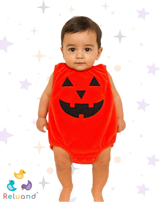 Disfraz de calabaza en color naranja, amarillo y negro, talla 3 a 6 meses.