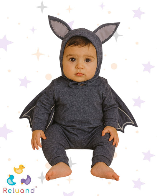 Disfraz de Murciélago en algodón color gris, tiene su gorro incluido, talla 3 a 6 meses.