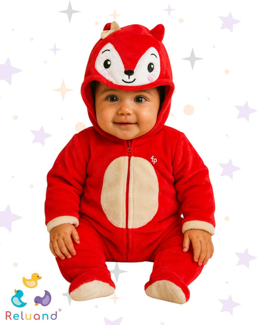 Disfraz de Zorrito, Es un mameluco de cuerpo completo de color rojo con capucha, marca Fisher Price, talla 6 a 12 meses.