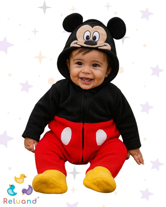 Disfraz de Mickey Mouse, colores, rojo, negro y amarillo, acolchado y cómodo, marca Disney Baby, talla 6 a 12 meses.