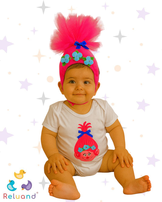 Disfraz de Trolls, body con diadema de tull, talla 12 a 18 meses.