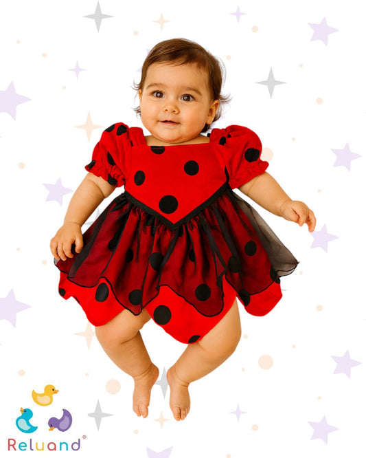 Disfraz de mariquita en vestido de colores rojo y negro, marca Koala Kids, talla 3 a 6 meses.