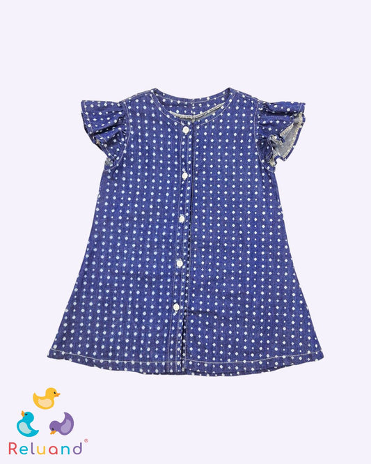 Vestido azul oscuro con flores claras, talla 4T.
