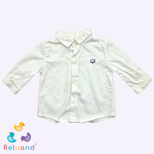 Conjunto camisa blanca y pantalón azul en pana, Marca Mayoral, Talla 1 a 2 meses.