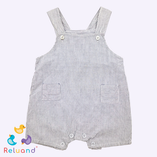 Conjunto Overol a rayas y buso gris, Talla 0 a 1 mes.