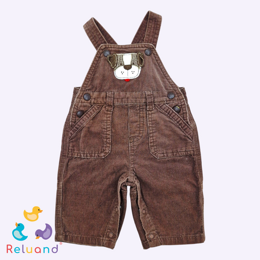 Overol pana café con perrito, Marca Carter´s, Talla NB.