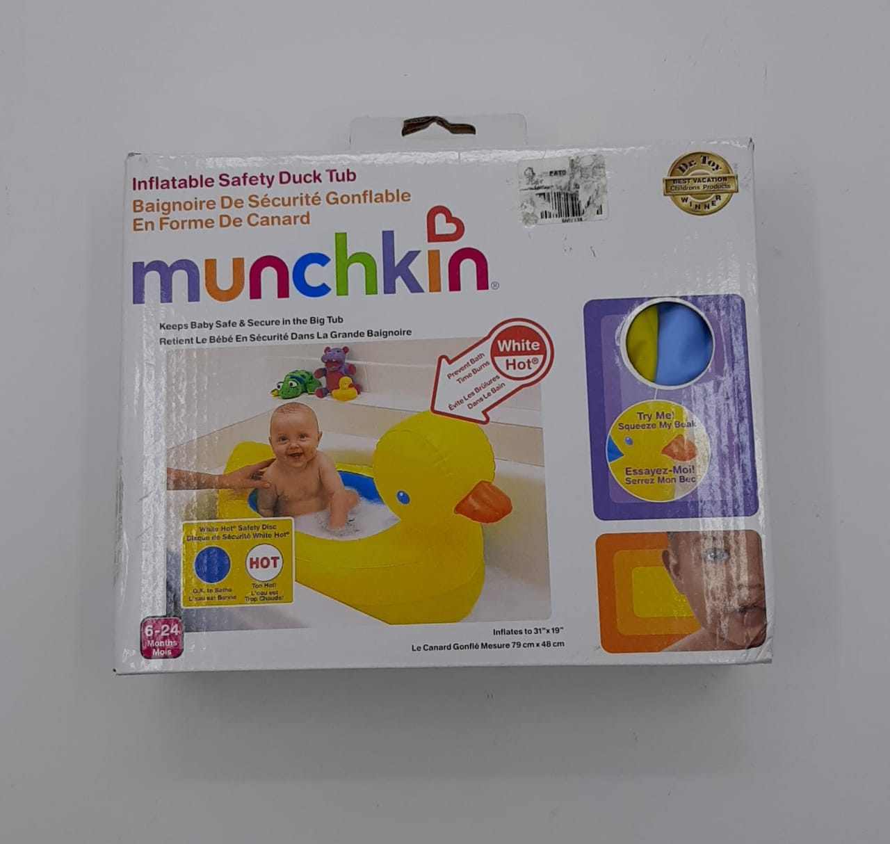 Bañera de Seguridad con figura de  pato , inflable marca  munchkin con alerta blanca de calor