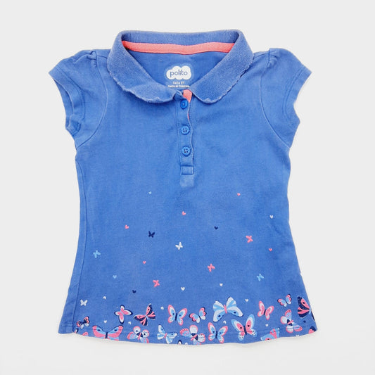 Blusa azul mariposas 2T marca Polito