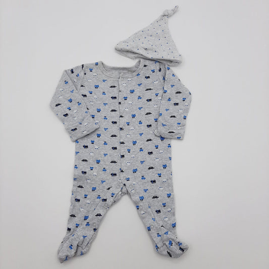 Pijama gris de carritos 0-3M marca Baby Fresh