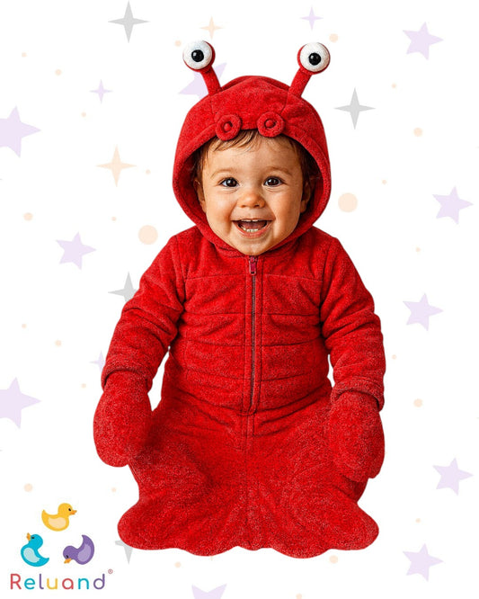 Disfraz de Langosta en color rojo estilo sleeping, con capota y detalles en textura 3D, marca Gymboree, talla 3 a 6 meses.