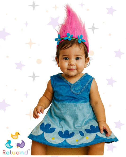 Disfraz de Troll en color azul celeste y rosado, Marca DreamWorks Trolls Worl Tour, talla 2T.