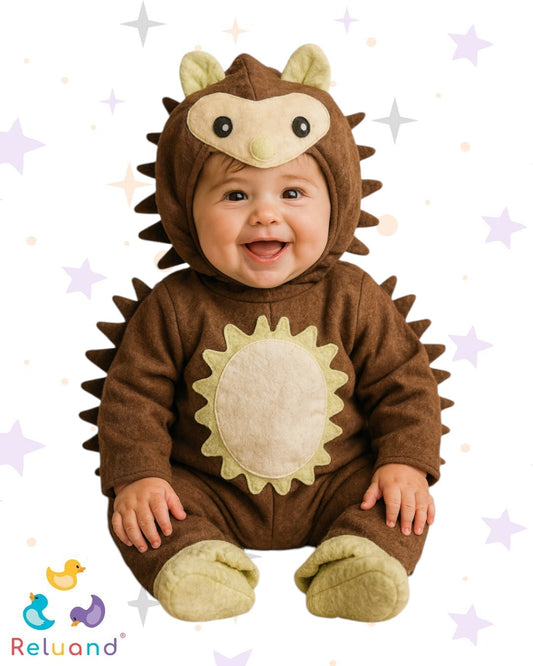 Disfraz de Erizo, color cafe y verde con capota, talla 3 a 6 meses.