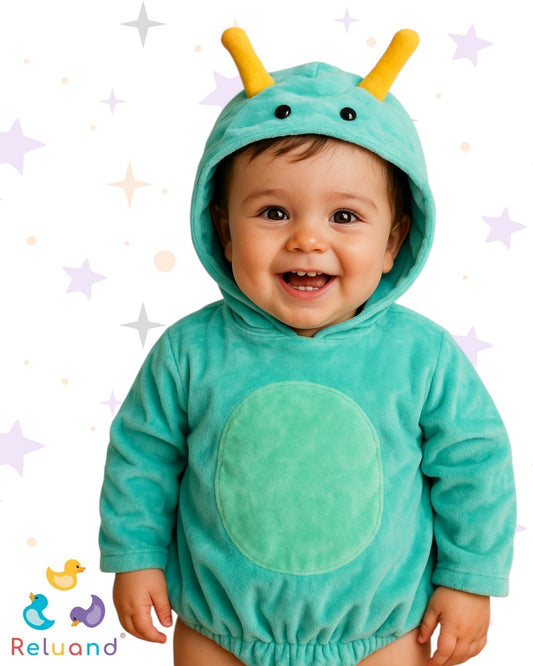 Disfraz de Caracol para bebé marca Yamp, color azul celeste y verde menta, talla 12 a 18 meses.