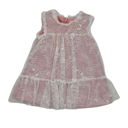 Vestido elegante largo  tejido de flores — Talla 12 a 18 meses | Usado