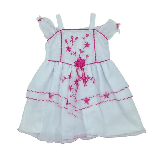 Vestido blanco con bordado fuscia — Talla 3T | Usado