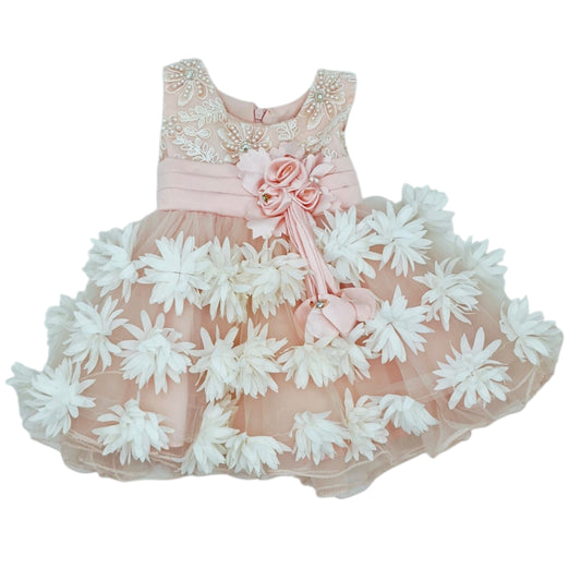 Vestido de gala palo de rosa con flores — Talla 3 a 6 meses | Usado