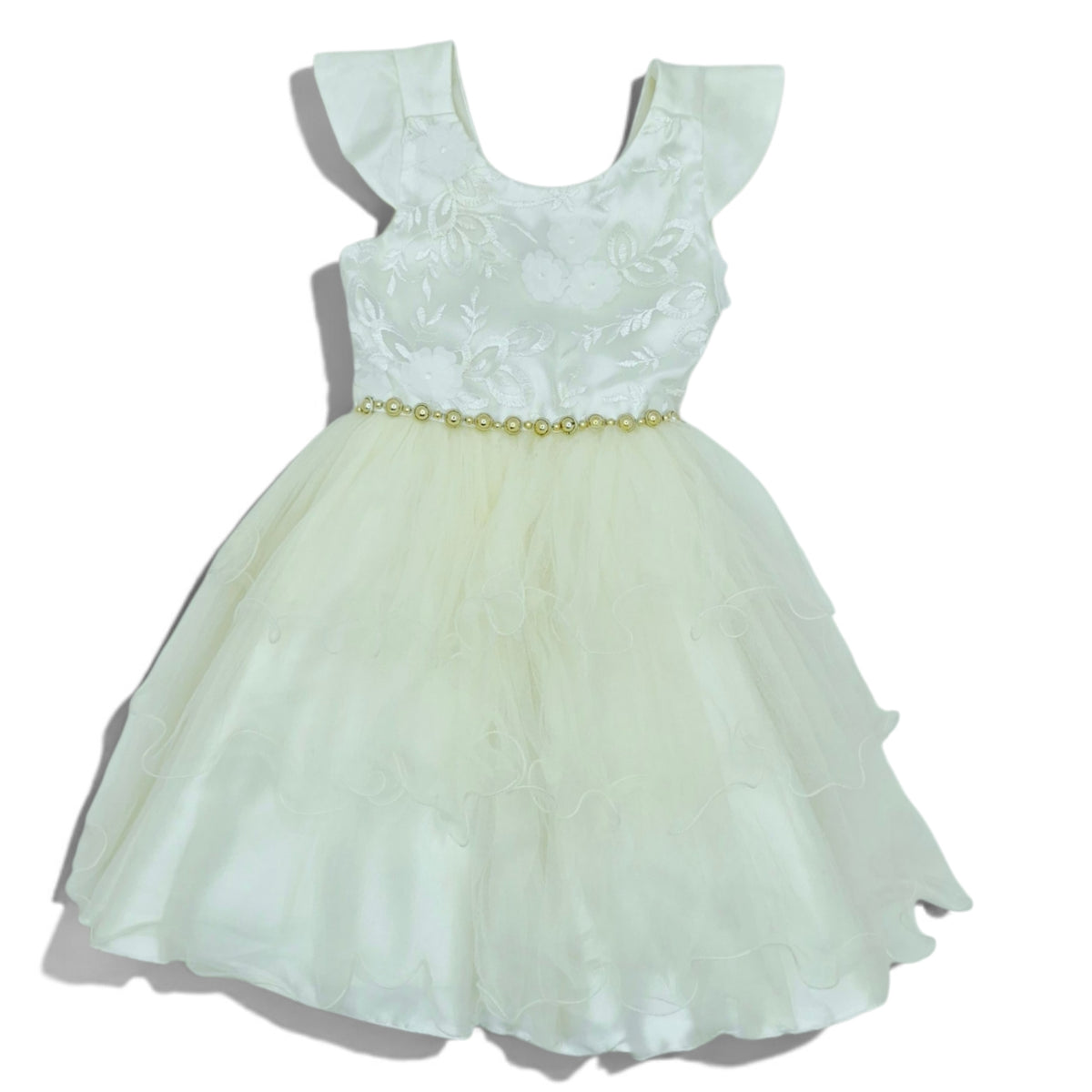 Vestido de gala blanco con beige — Talla 4T | Usado