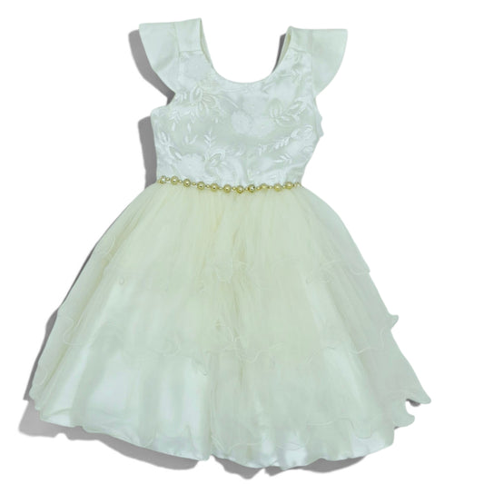 Vestido de gala blanco con beige — Talla 4T | Usado