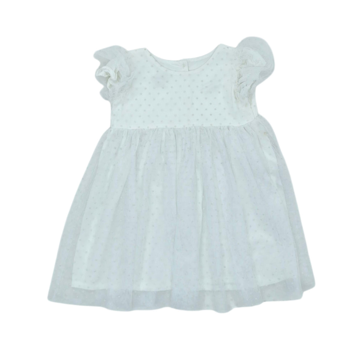 Vstido elegante blanco con puntos — Talla 6 a 12 meses | Usado