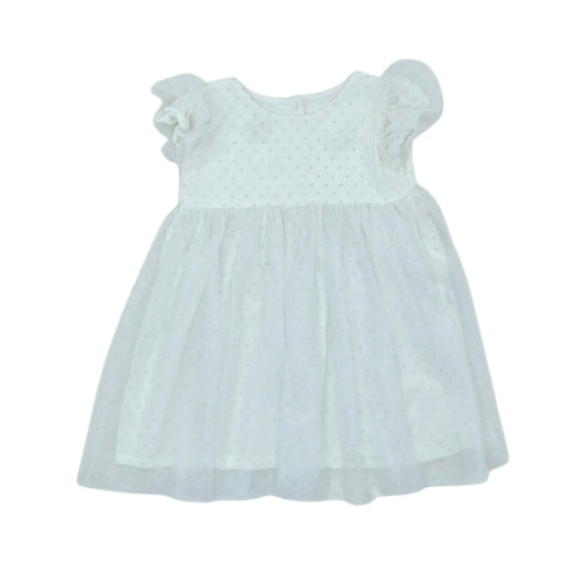 Vstido elegante blanco con puntos — Talla 6 a 12 meses | Usado