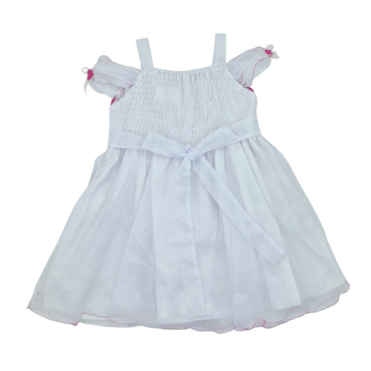 Vestido blanco con bordado fuscia — Talla 3T | Usado