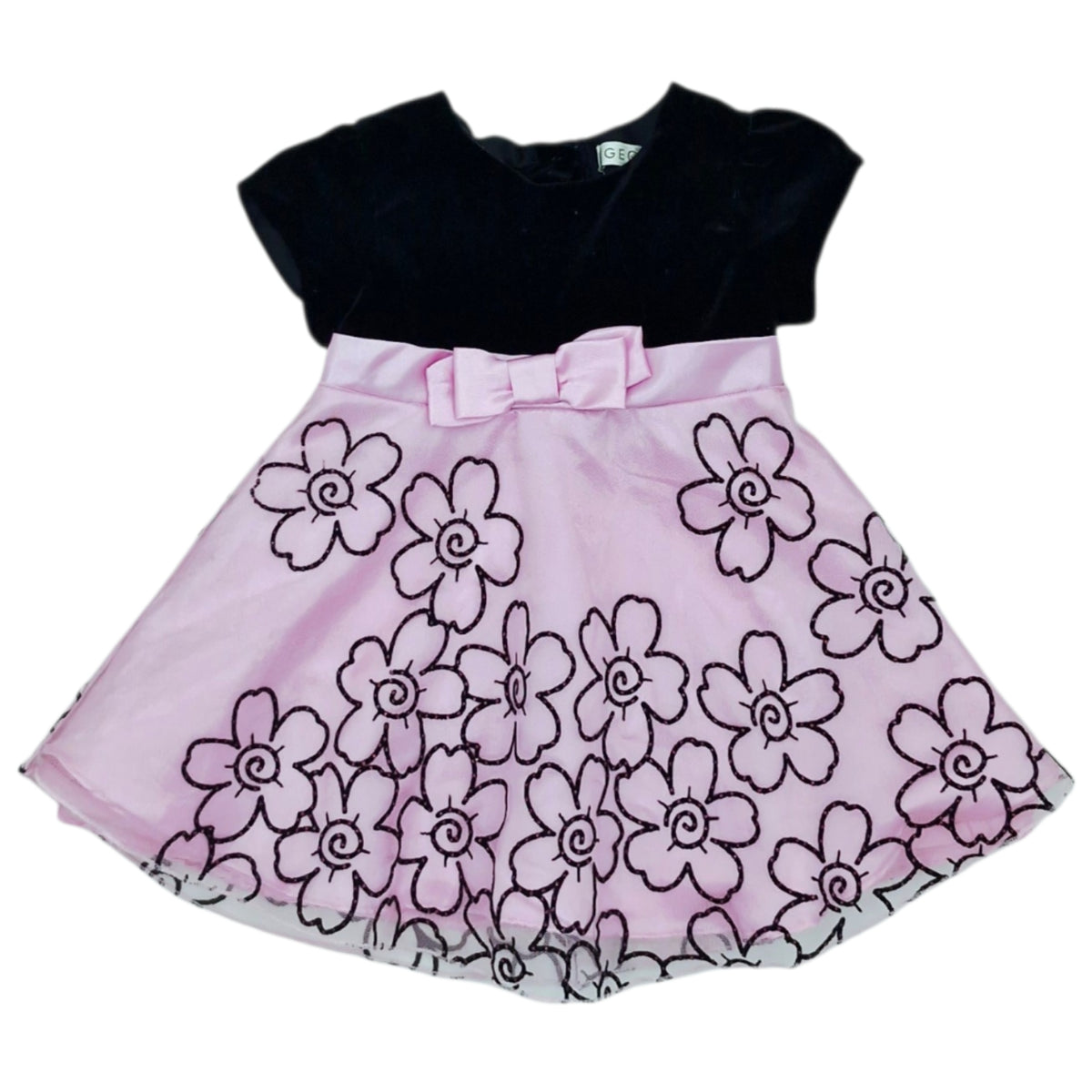 Vestido negro con rosado de flores — Talla 12 a 18 meses | Usado
