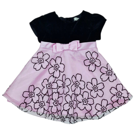 Vestido negro con rosado de flores — Talla 12 a 18 meses | Usado