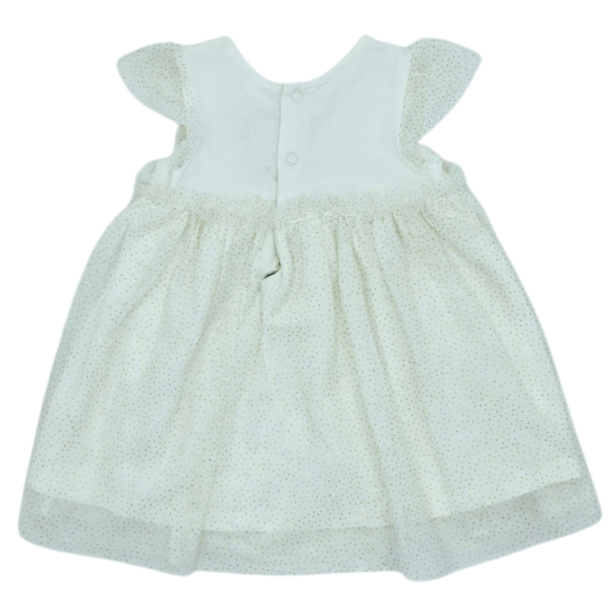 Vestido blanco, tul con gliter dorado — Talla 6 a 12 meses | Usado