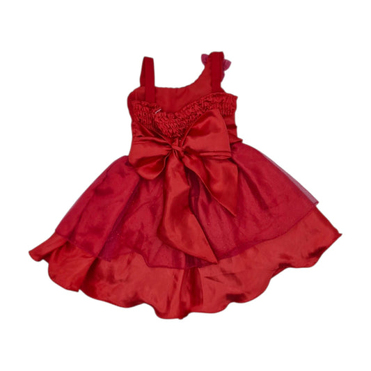 Vestido de gala rojo  con moño de flor — Talla 6 a 12 meses | Usado