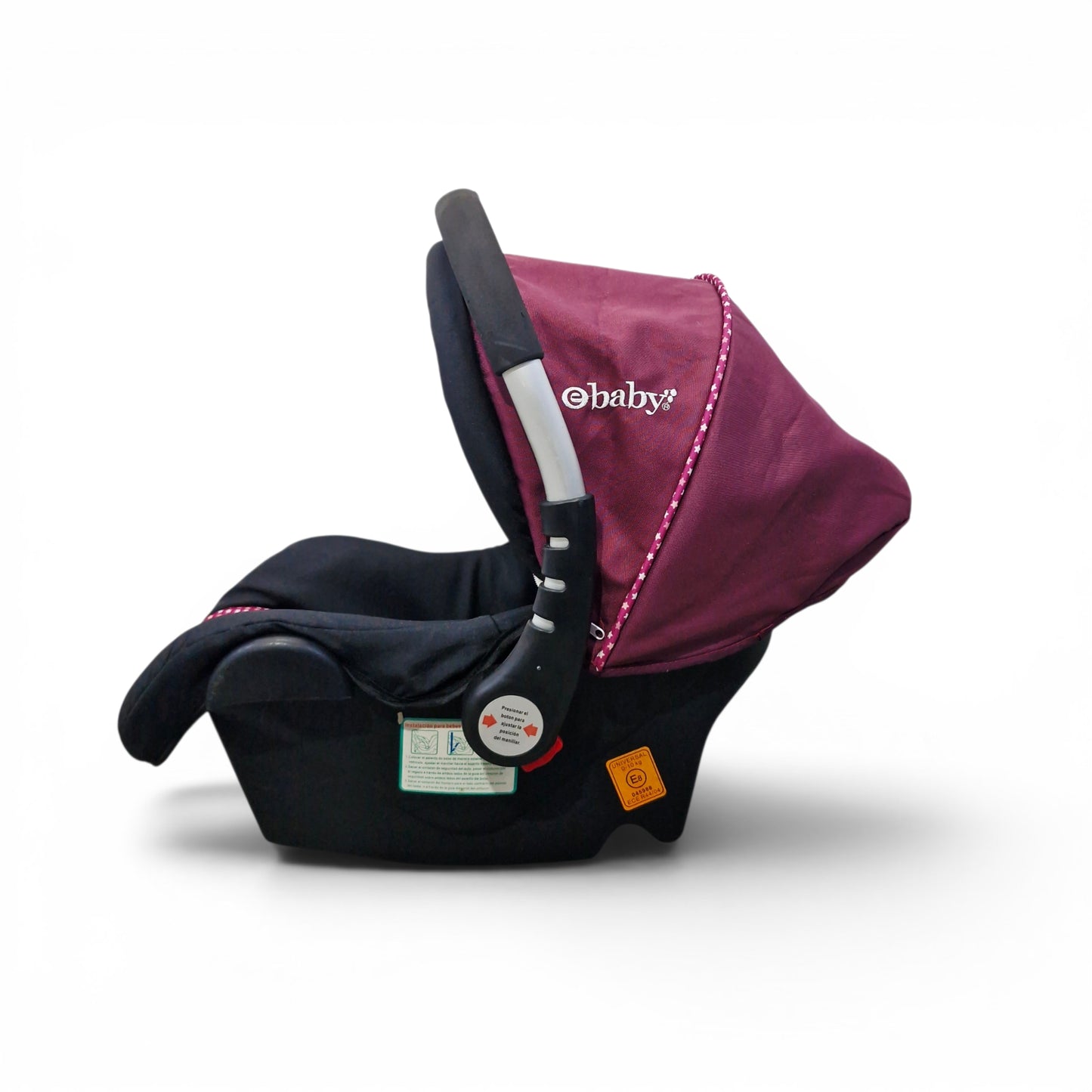 Silla de Carro Tipo Huevito Ebaby Negra con Estampado Uva y Estrellas | Usada