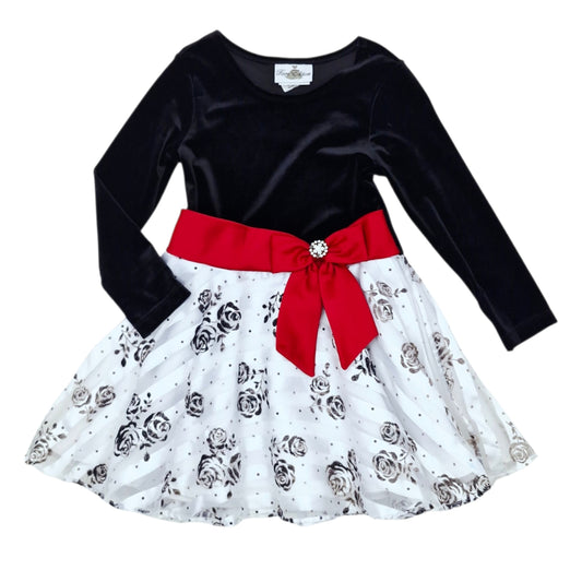 Vestido de gala manga larga negro con rosas — Talla Talla 4T | Usado