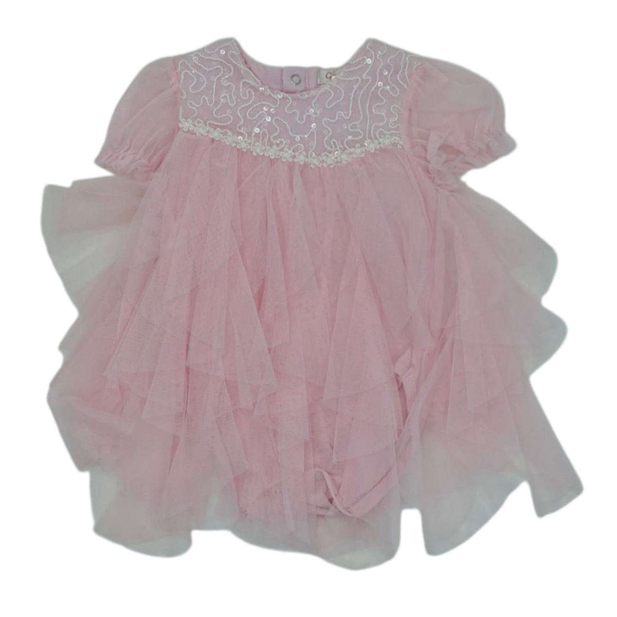 Vestido de gala manga corta rosado en tul — Talla 12 a 18 meses | Usado