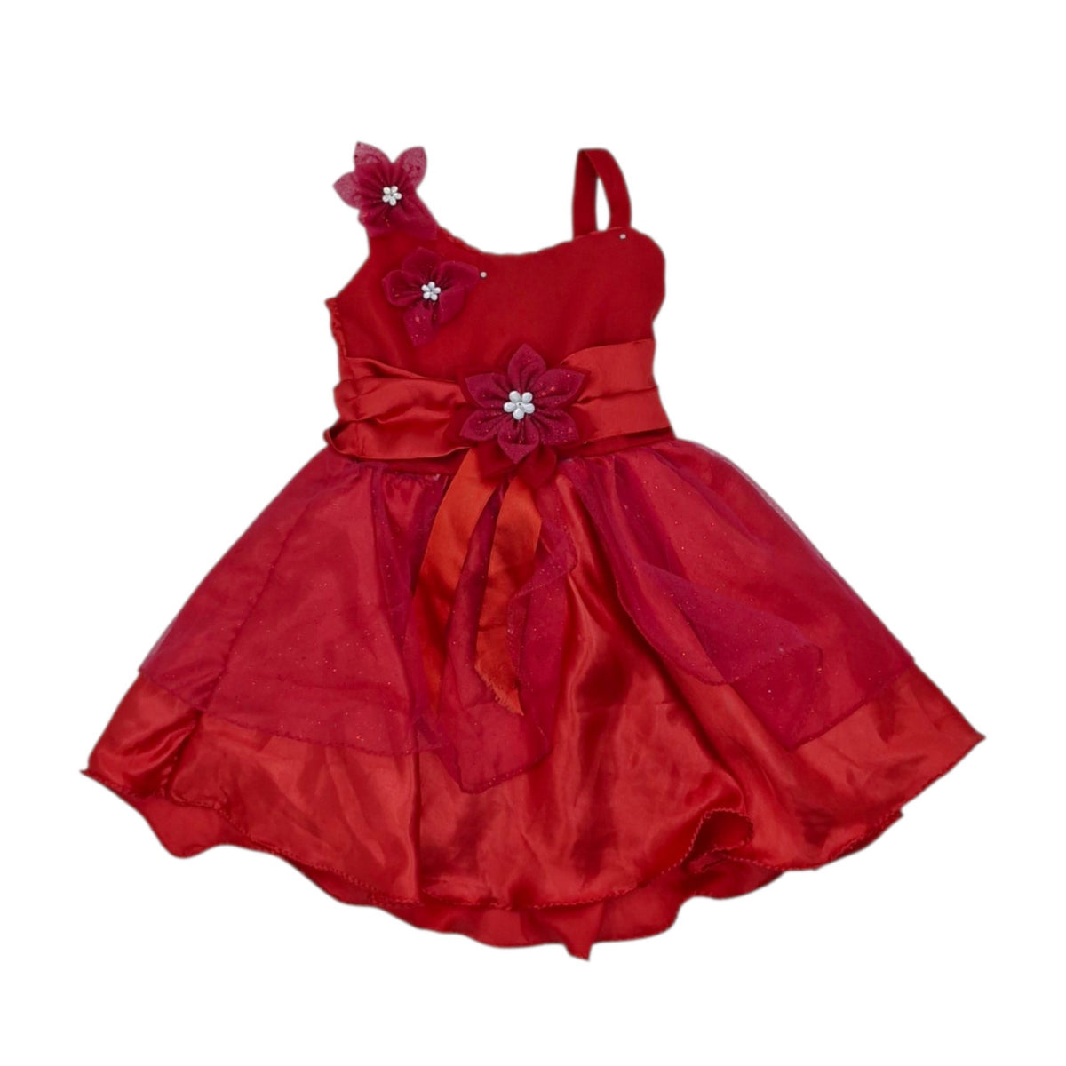 Vestido de gala rojo  con moño de flor — Talla 6 a 12 meses | Usado