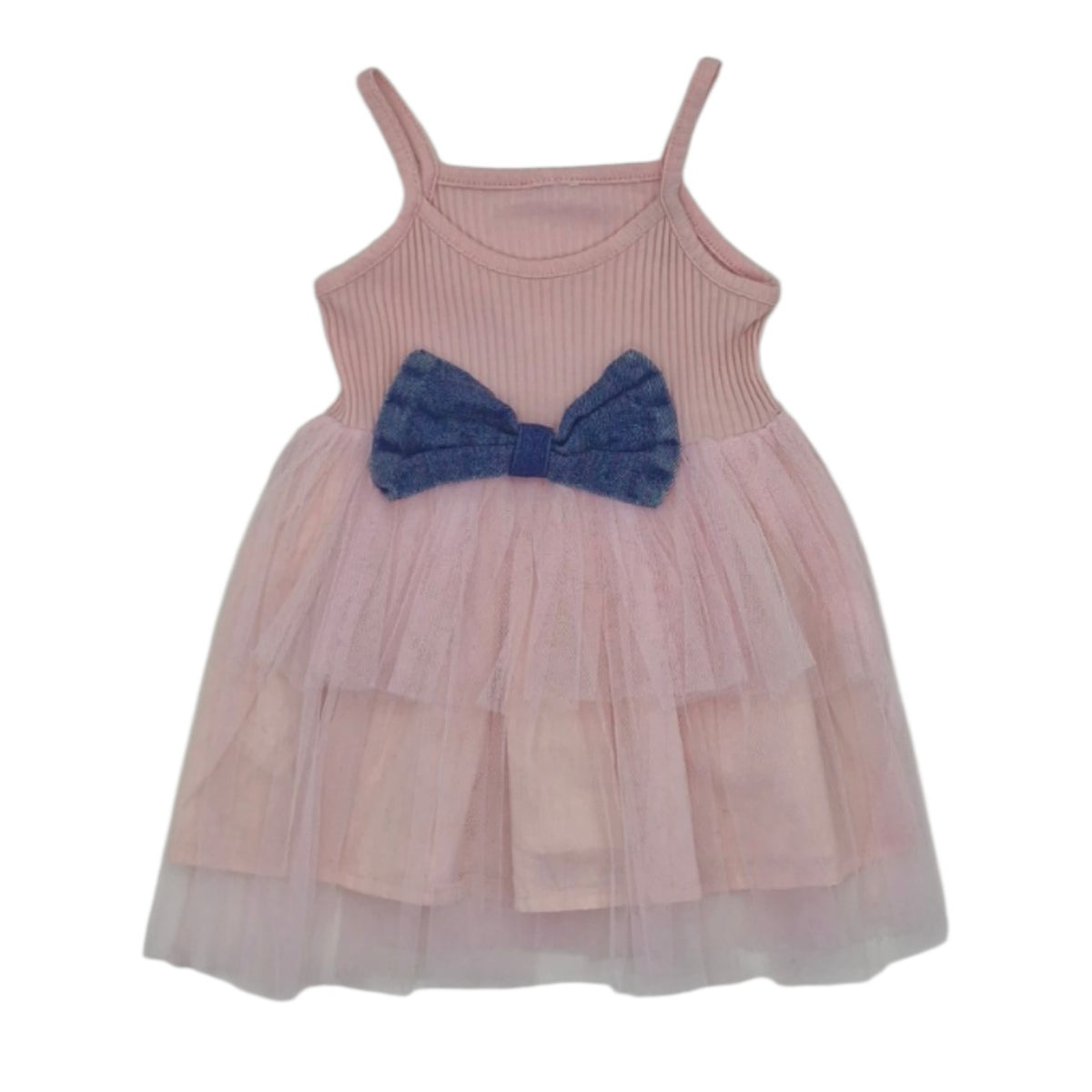 Vestido rosado con moño en jean — Talla 3 a 6 meses | Usado