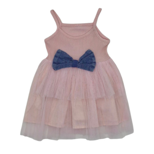 Vestido rosado con moño en jean — Talla 3 a 6 meses | Usado
