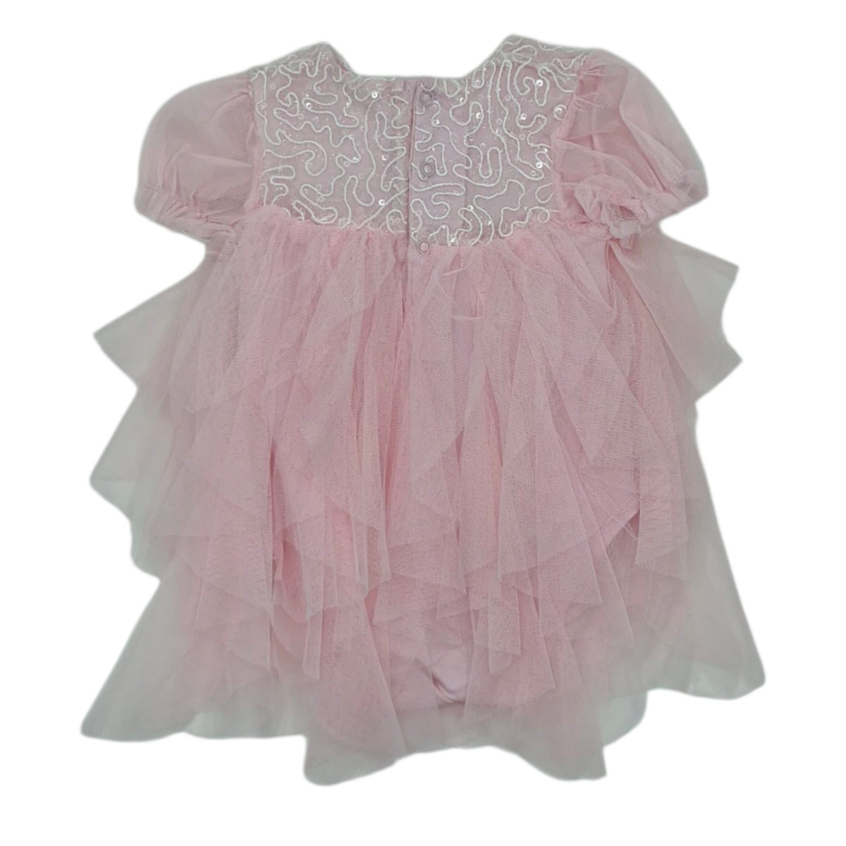 Vestido de gala manga corta rosado en tul — Talla 12 a 18 meses | Usado