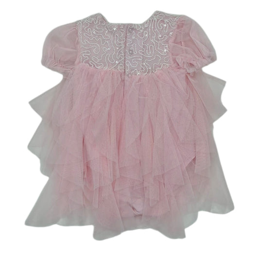 Vestido de gala manga corta rosado en tul — Talla 12 a 18 meses | Usado
