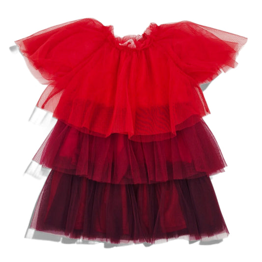 Vestido de gala rojo con vinotinto — Talla 3- 4 | Usado