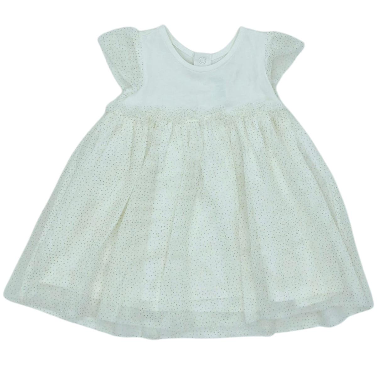 Vestido blanco, tul con gliter dorado — Talla 6 a 12 meses | Usado