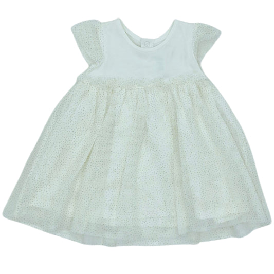 Vestido blanco, tul con gliter dorado — Talla 6 a 12 meses | Usado
