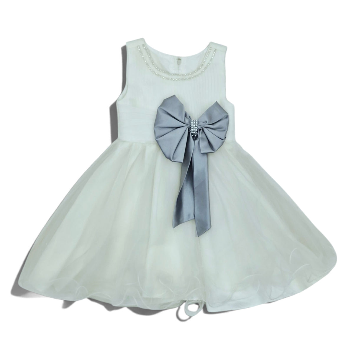Vestido de gala blanco sin manga con moño gris — Talla Talla 3T | Usado